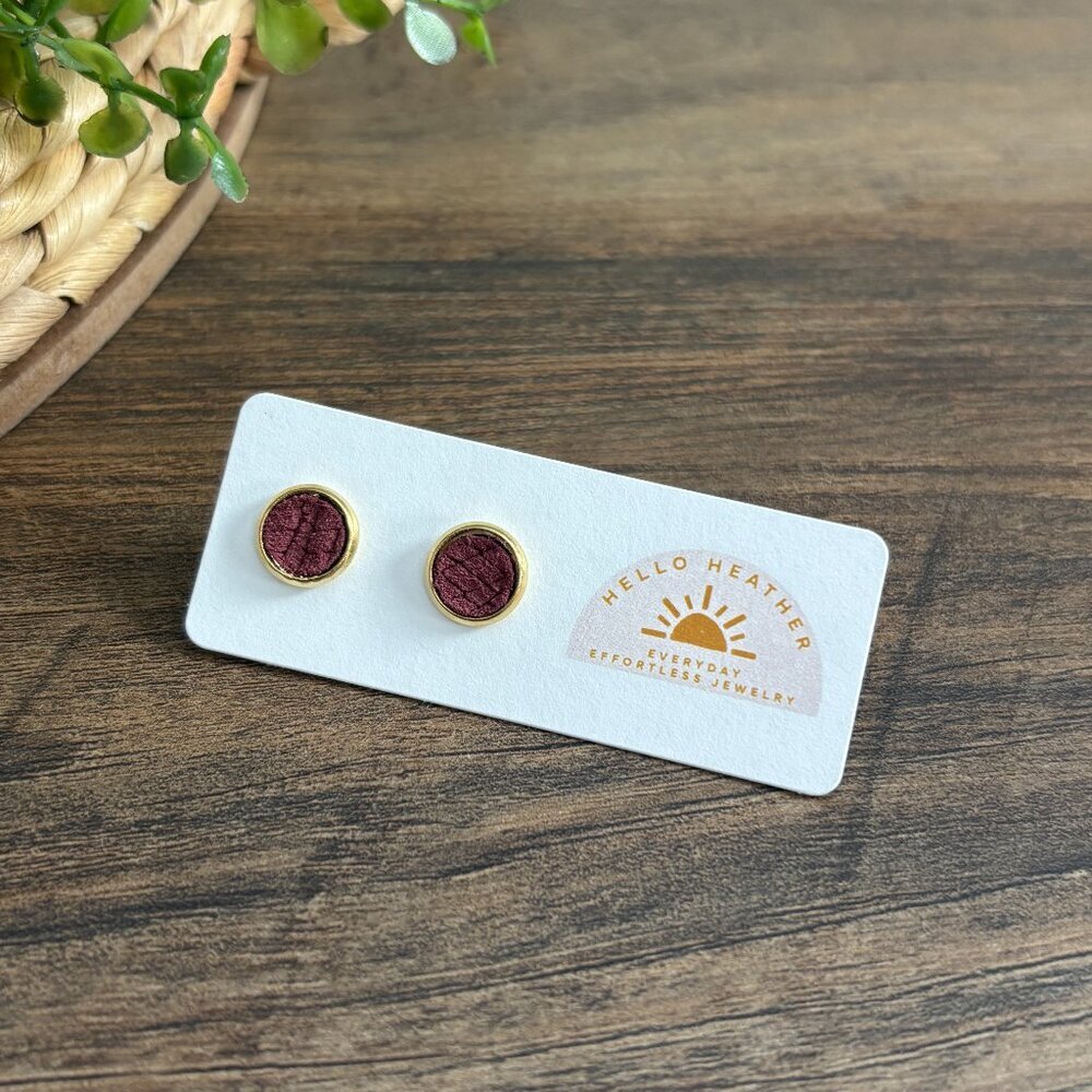 🆕 BBurnt Red Leather 10 MM Stud Earrings on Gold